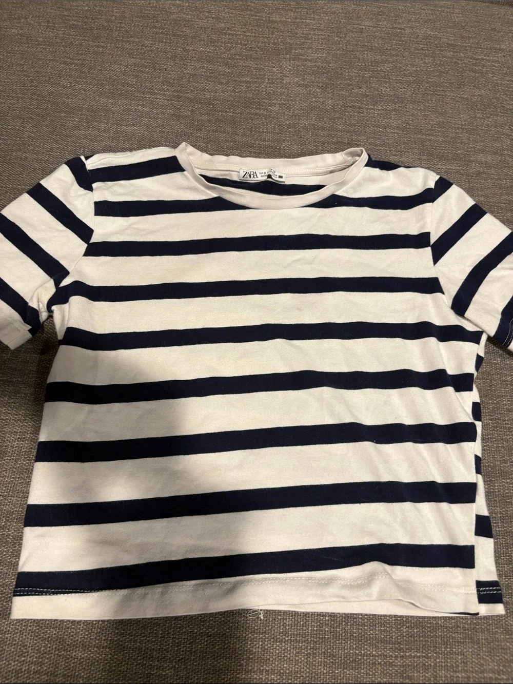 Zara Kids White and Navy Striped Short Sleeve Tee